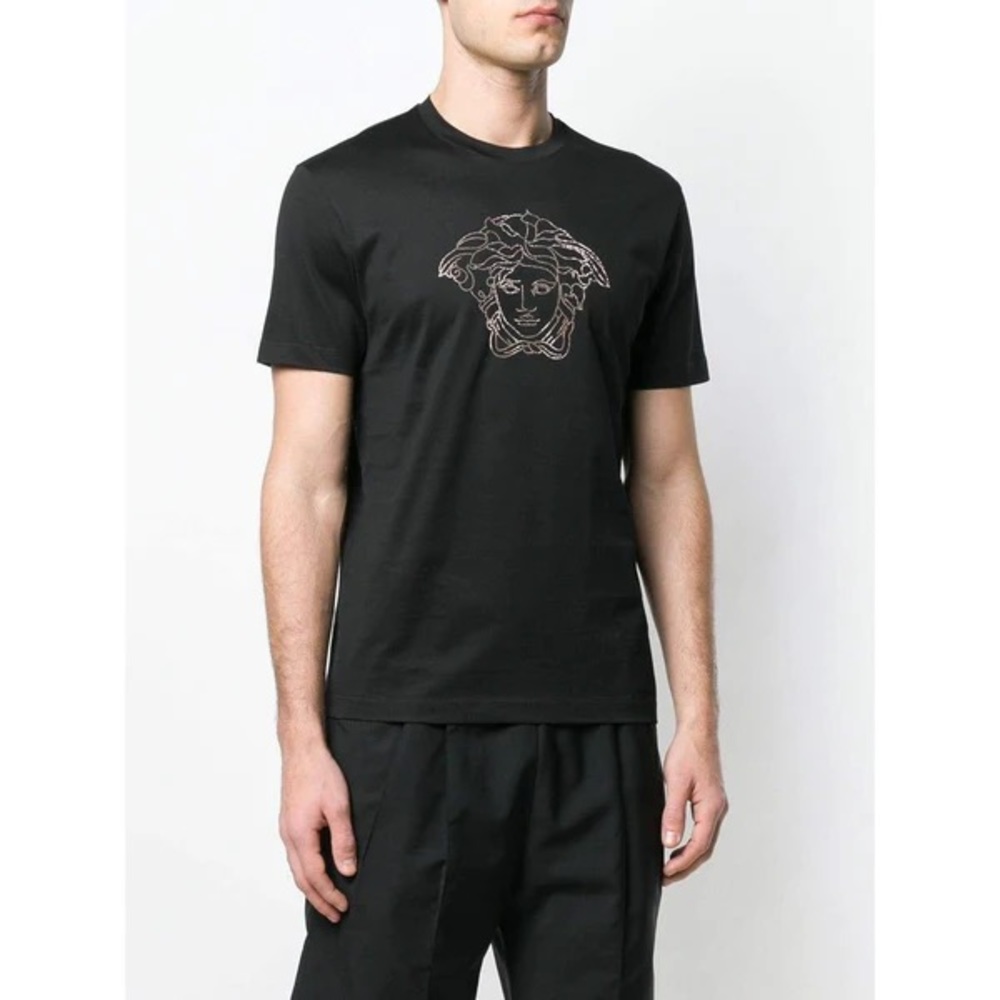 Versace Black Embroidered Large Chain Medusa T-Shirt